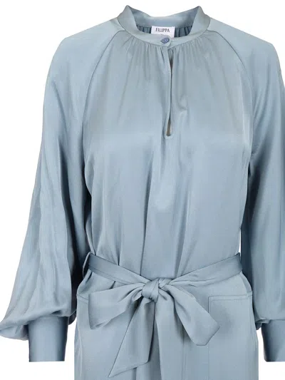Filippa K Belted Long-sleeve Midi Dress In Blue