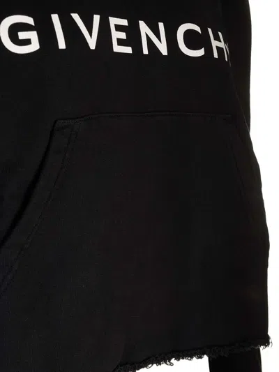 Givenchy Cropped Black Hoodie With Signature Logo In Black