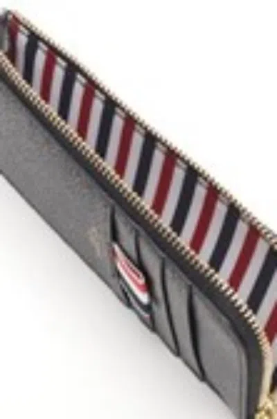 Thom Browne Black Grained Leather Zipped Wallet Wallets Black In Black
