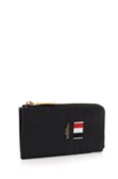 Thom Browne Black Grained Leather Zipped Wallet Wallets Black In Black