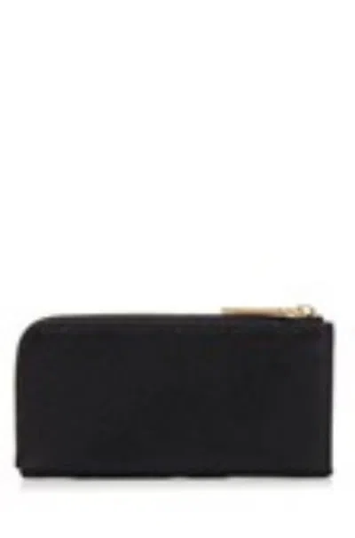 Thom Browne Black Grained Leather Zipped Wallet Wallets Black In Black