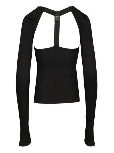 Off-white Black Ribbed Top Tops Black In Black