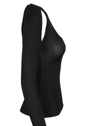 Off-white Black Ribbed Top Tops Black In Black