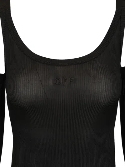 Off-white Black Ribbed Top Tops Black In Black