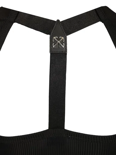 Off-white Black Ribbed Top Tops Black In Black