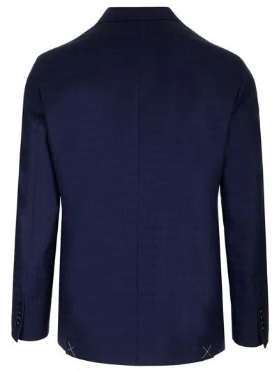 Etro Jacquard Wool Blazer In Blue