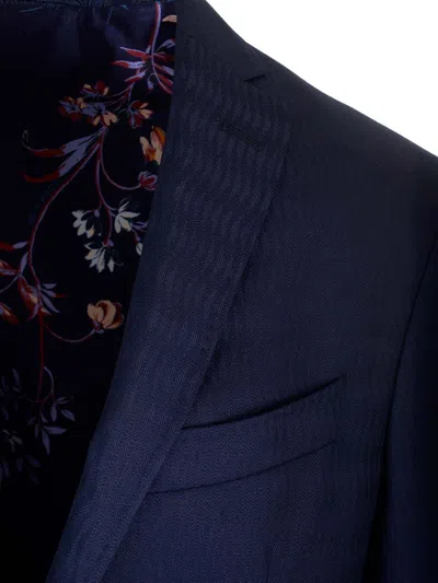 Etro Jacquard Wool Blazer In Blue