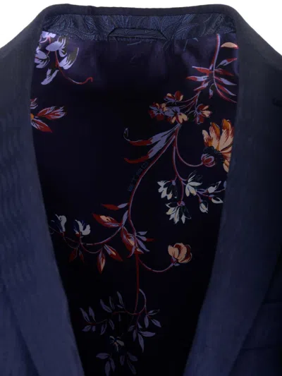 Etro Jacquard Wool Blazer In Blue