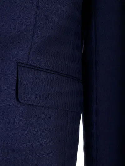 Etro Jacquard Wool Blazer In Blue