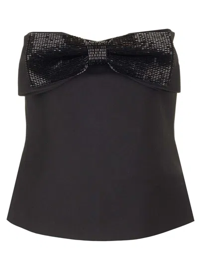 Self-portrait Black Sleeveless Top With Bandeau Neckline In Tech Fabric Woman