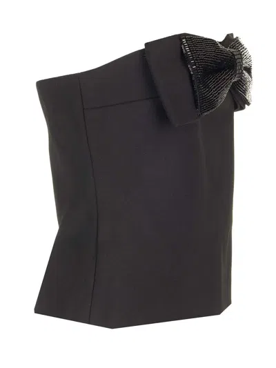 Self-portrait Black Sleeveless Top With Bandeau Neckline In Tech Fabric Woman