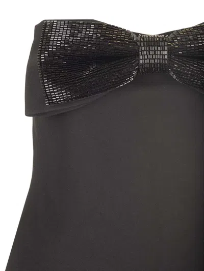 Self-portrait Black Sleeveless Top With Bandeau Neckline In Tech Fabric Woman