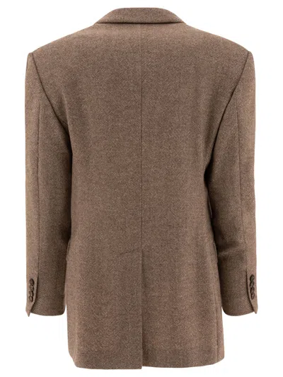 Brunello Cucinelli Brushed Techno Wool Chevron Blazer With Monili Jackets Brown