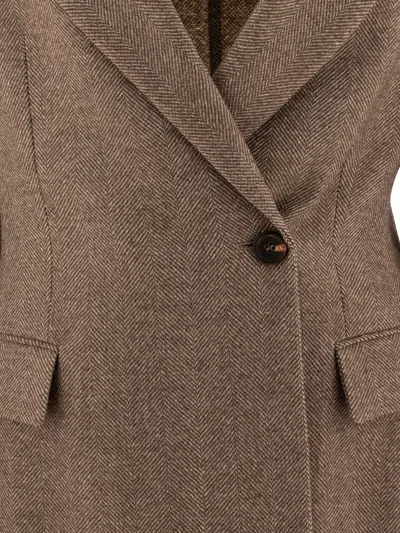 Brunello Cucinelli Brushed Techno Wool Chevron Blazer With Monili Jackets Brown