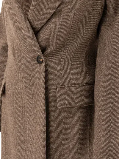 Brunello Cucinelli Brushed Techno Wool Chevron Blazer With Monili Jackets Brown
