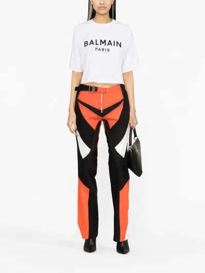 Balmain Logo Cotton Jersey Cropped T-shirt In White