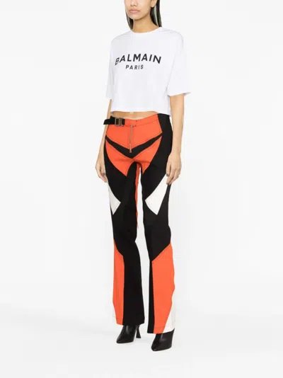 Balmain Logo Cotton Jersey Cropped T-shirt In White