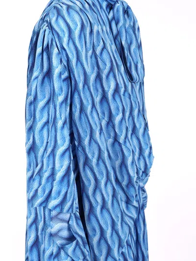 Balenciaga Blue Long Dress With All-over Print And Bow Closure In Fabric Woman In Blue