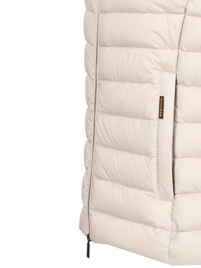 Moorer Quilted High Collar Sleeveless Jacket With Pockets In Neutral