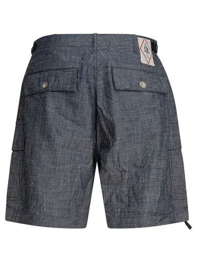 C.p. Company Chambray Cargo Shorts With Adjustable Waist In Gray