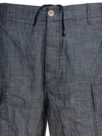 C.p. Company Chambray Cargo Shorts With Adjustable Waist In Gray