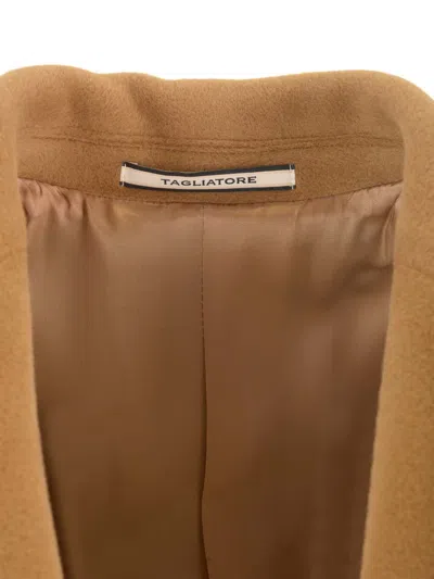 Tagliatore Beige Single-breasted Coat In Angora Blend