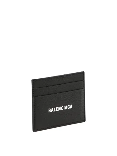 Balenciaga Logo-print Grained Leather Card Holder Accessories In Black