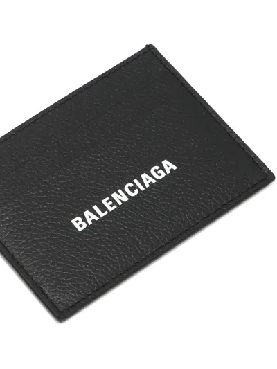 Balenciaga Logo-print Grained Leather Card Holder Accessories In Black