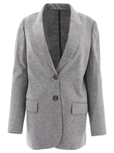 Brunello Cucinelli Cashmere Jersey Deconstructed Blazer With Monili Jackets Grey