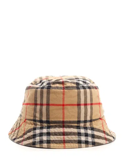 Burberry Check Cotton Bucket Hat Hats Beige In Brown
