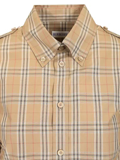 Burberry Check Patterned Shirt Shirts Beige