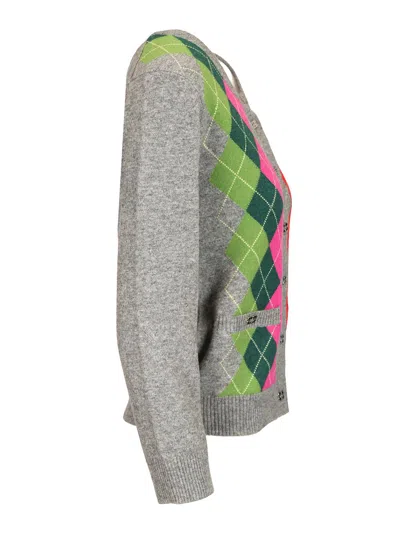 Ganni Womens Paloma Melange Rhombus-print Round-neck Wool And Cashmere Cardigan