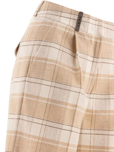 Peserico Wool Trousers With Front Pleats And Checked Pattern