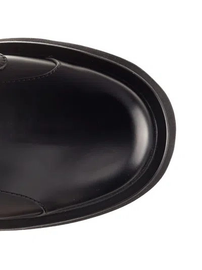 Alexander Mcqueen Black Glossy Leather Ankle Boots With Tank Sole
