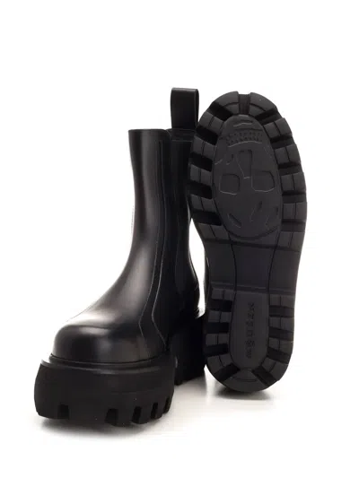 Alexander Mcqueen Black Glossy Leather Ankle Boots With Tank Sole