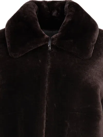 B&w Plush Brown Lamb Fur Coat In Brown