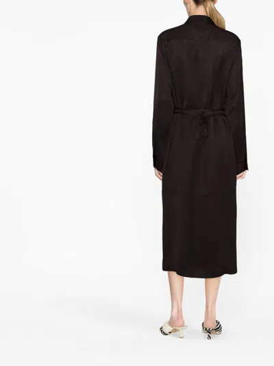 Jil Sander Brown Belted Coat With Classic Collar In Viscose Twill Woman In Black