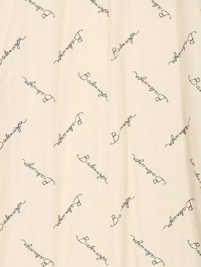 Balenciaga Beige Oversized Shirt With All-over Printed Logo In Viscose Woman