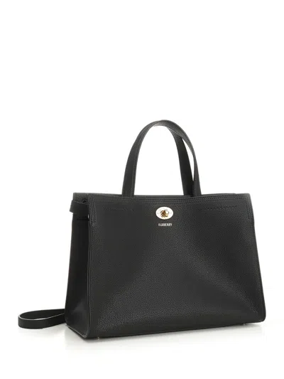 Burberry Mini Cotswold Grained Leather Top Handle Bag In Black