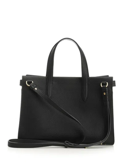 Burberry Mini Cotswold Grained Leather Top Handle Bag In Black