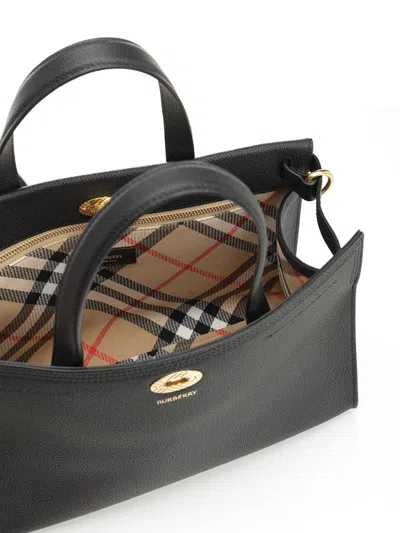 Burberry Mini Cotswold Grained Leather Top Handle Bag In Black