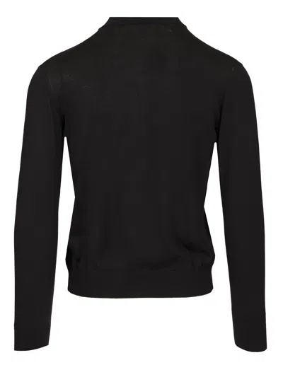 Tagliatore Cotton And Silk High Neck Zip Sweater Knitwear Blue In Black