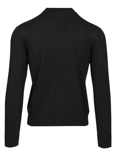 Tagliatore Cotton And Silk High Neck Zip Sweater Knitwear Blue In Black