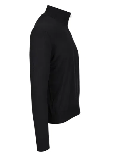 Tagliatore Cotton And Silk High Neck Zip Sweater Knitwear Blue In Black
