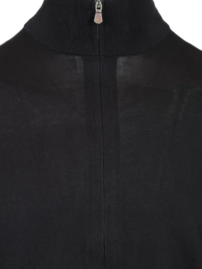 Tagliatore Cotton And Silk High Neck Zip Sweater Knitwear Blue In Black