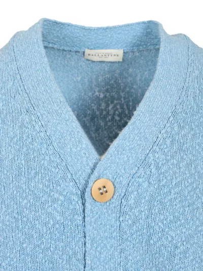 Ballantyne Cardigan Azzurro Rombo Intarsio Beige Cotone In Blue
