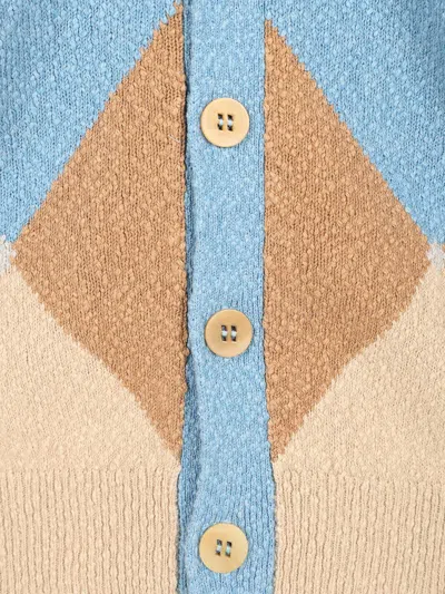 Ballantyne Cardigan Azzurro Rombo Intarsio Beige Cotone In Blue