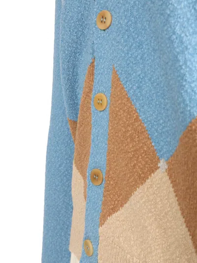 Ballantyne Cardigan Azzurro Rombo Intarsio Beige Cotone In Blue