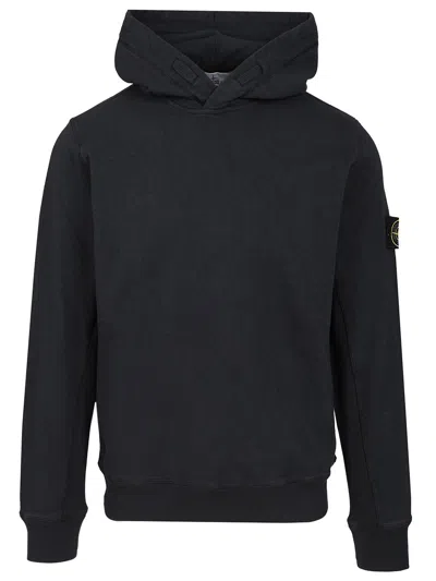 Stone Island Organic Cotton Fleece Hoodie In Black
