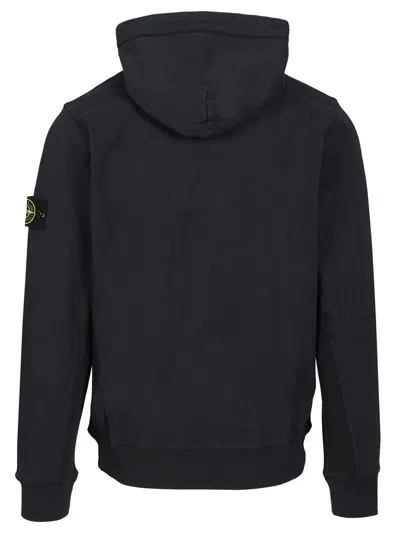 Stone Island Organic Cotton Fleece Hoodie In Black